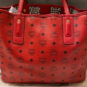 Candy red MCM tote bag with clutch